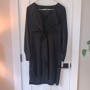BCBG MaxAzria Black 100% Silk Button Front Long Sleeve Midi Dress Size S